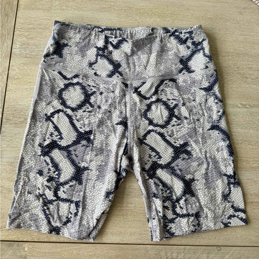 Varley Gray and Black Bike Shorts Snakeskin Print